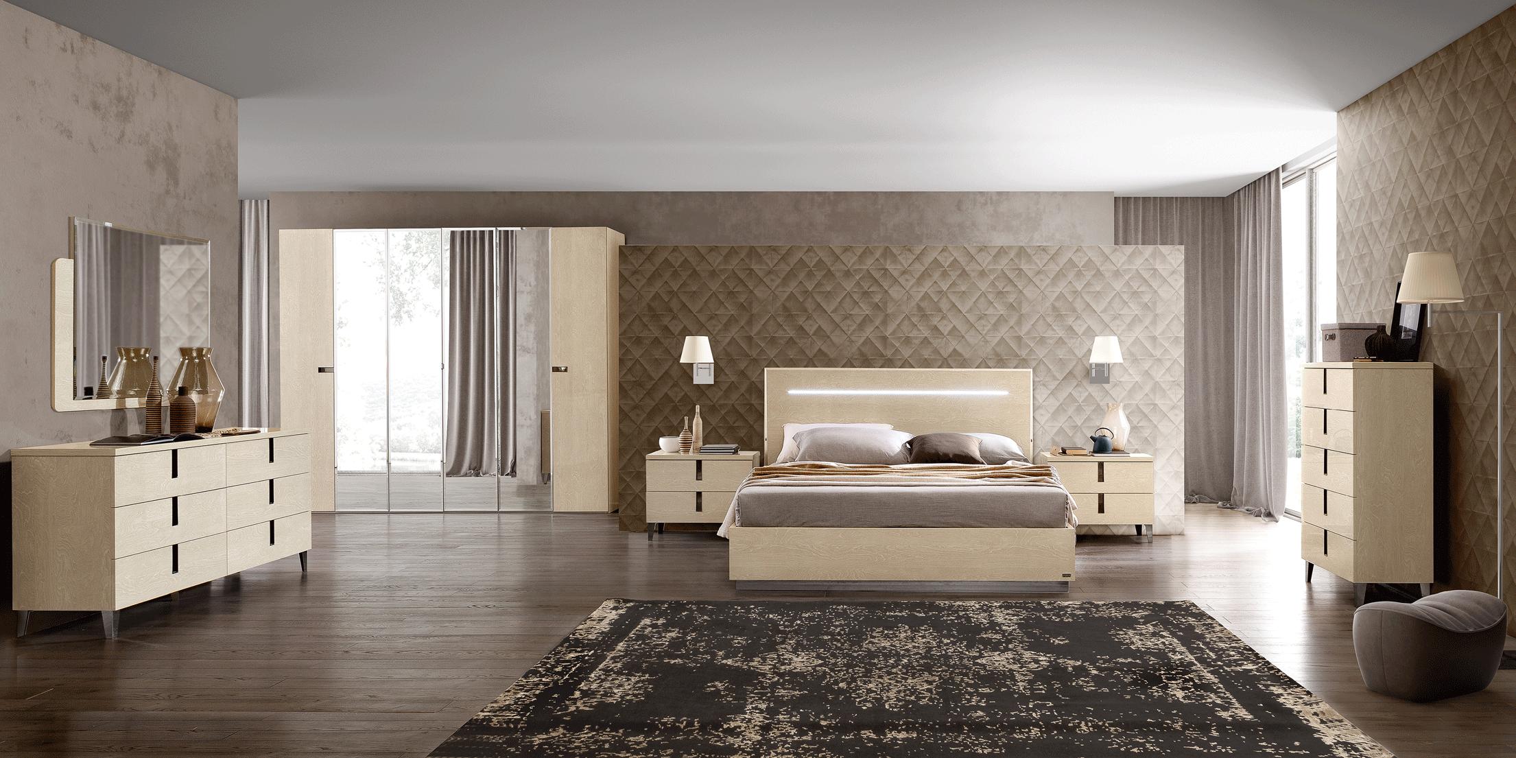 Contemporary Platform Bedroom Set Ambra ESF-Ambra-EK-2NDM-5PC in Cream Eco Leather