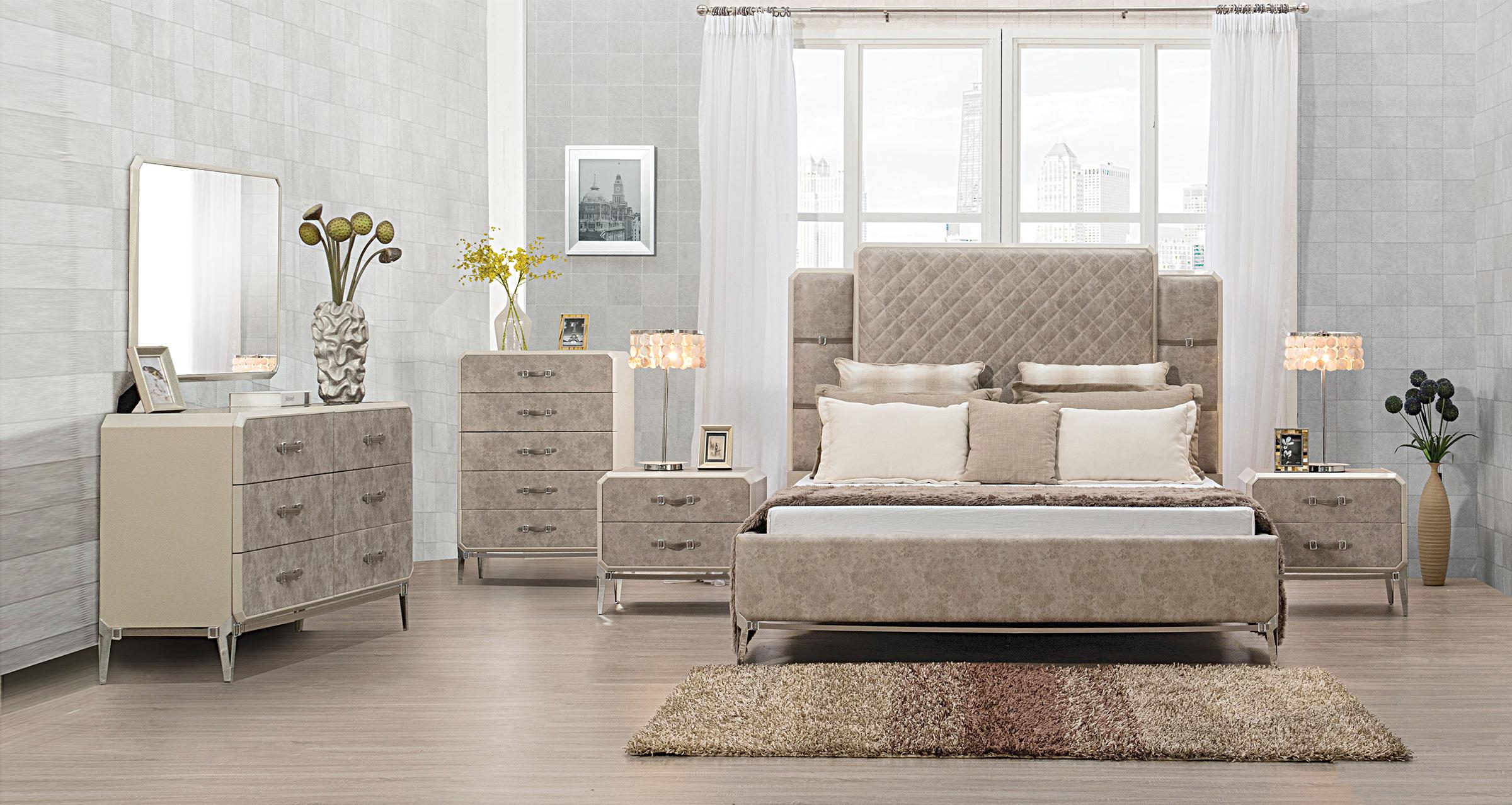 Contemporary, Modern Platform Bedroom Set Kordal Kordal-27200Q-Set-5 in Beige Leatherette