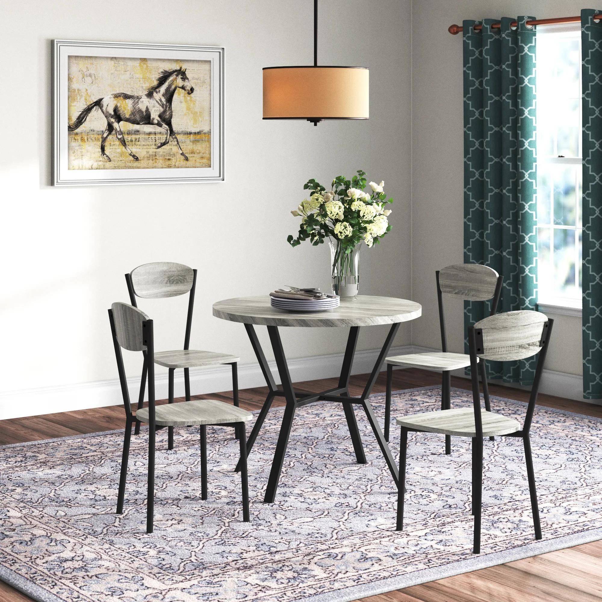 

    
Beige & Light Gray Round Table Dining Room Set by Crown Mark Blake 1230SET-GY-5pcs
