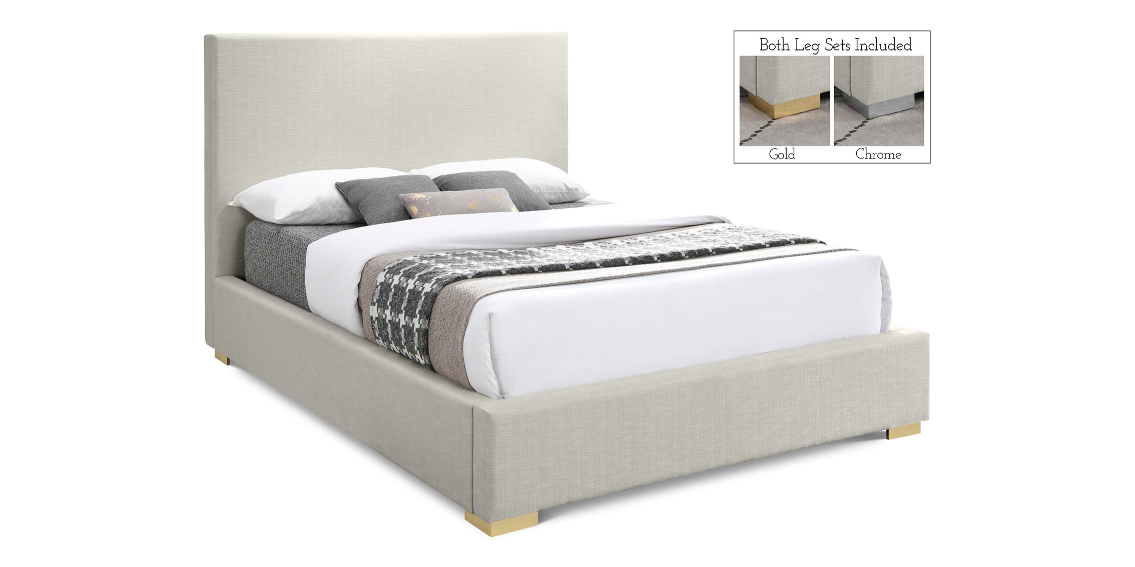 Contemporary, Modern Platform Bed CROSBY CrosbyBeige-F CrosbyBeige-F in Beige Linen