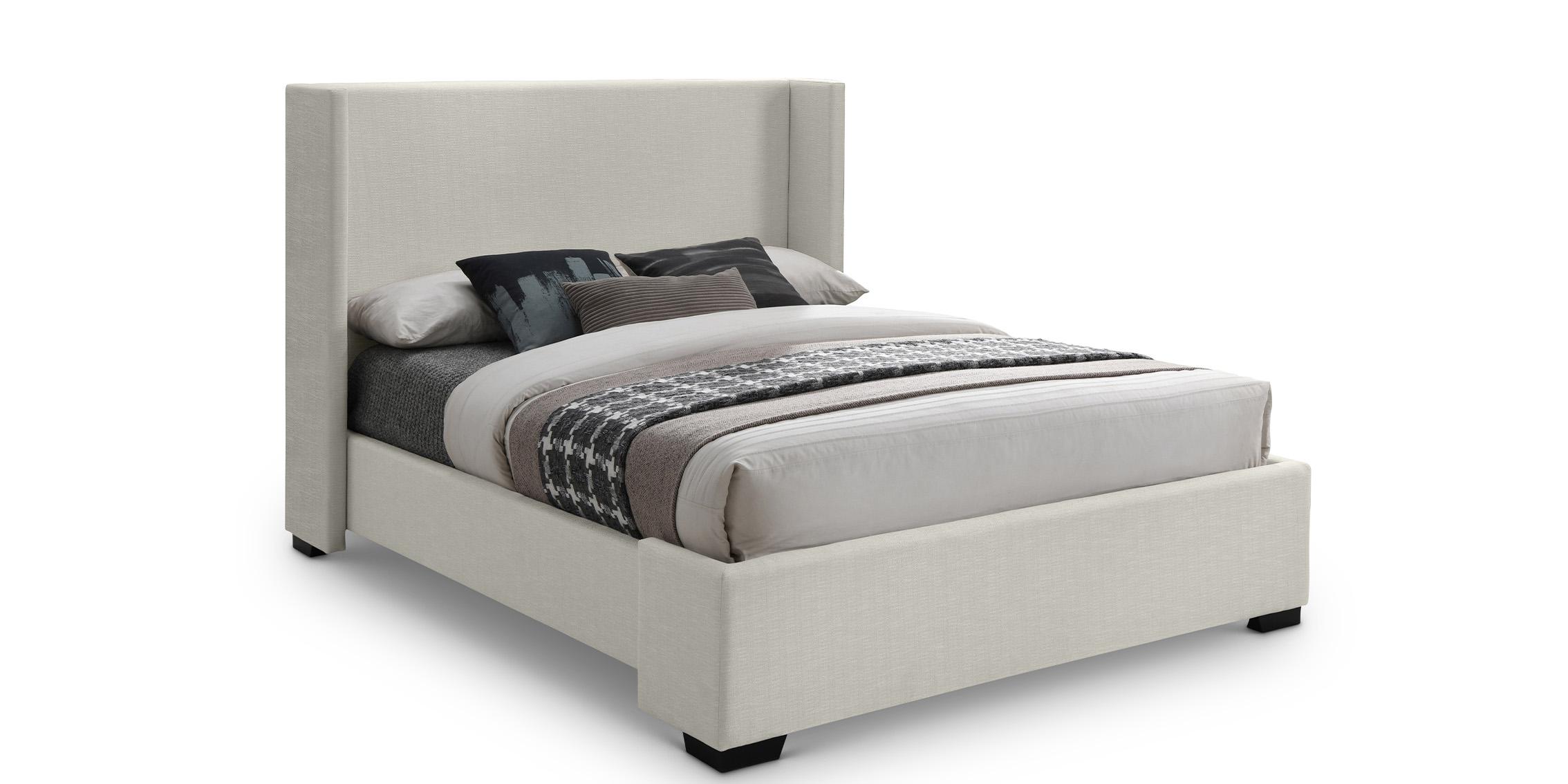 Contemporary, Modern Platform Bed OXFORD OxfordBeige-F OxfordBeige-F in Beige Linen