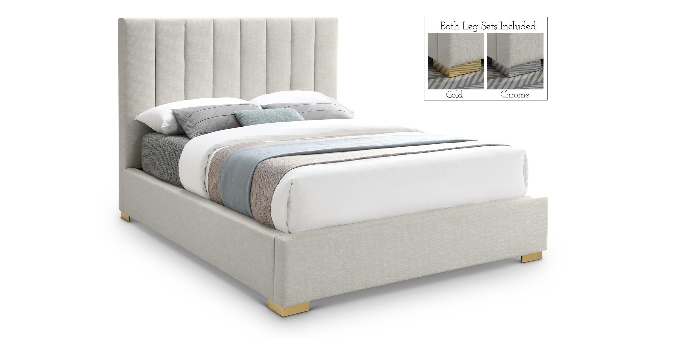 Contemporary, Modern Platform Bed PIERCE PierceBeige-F PierceBeige-F in Beige Linen