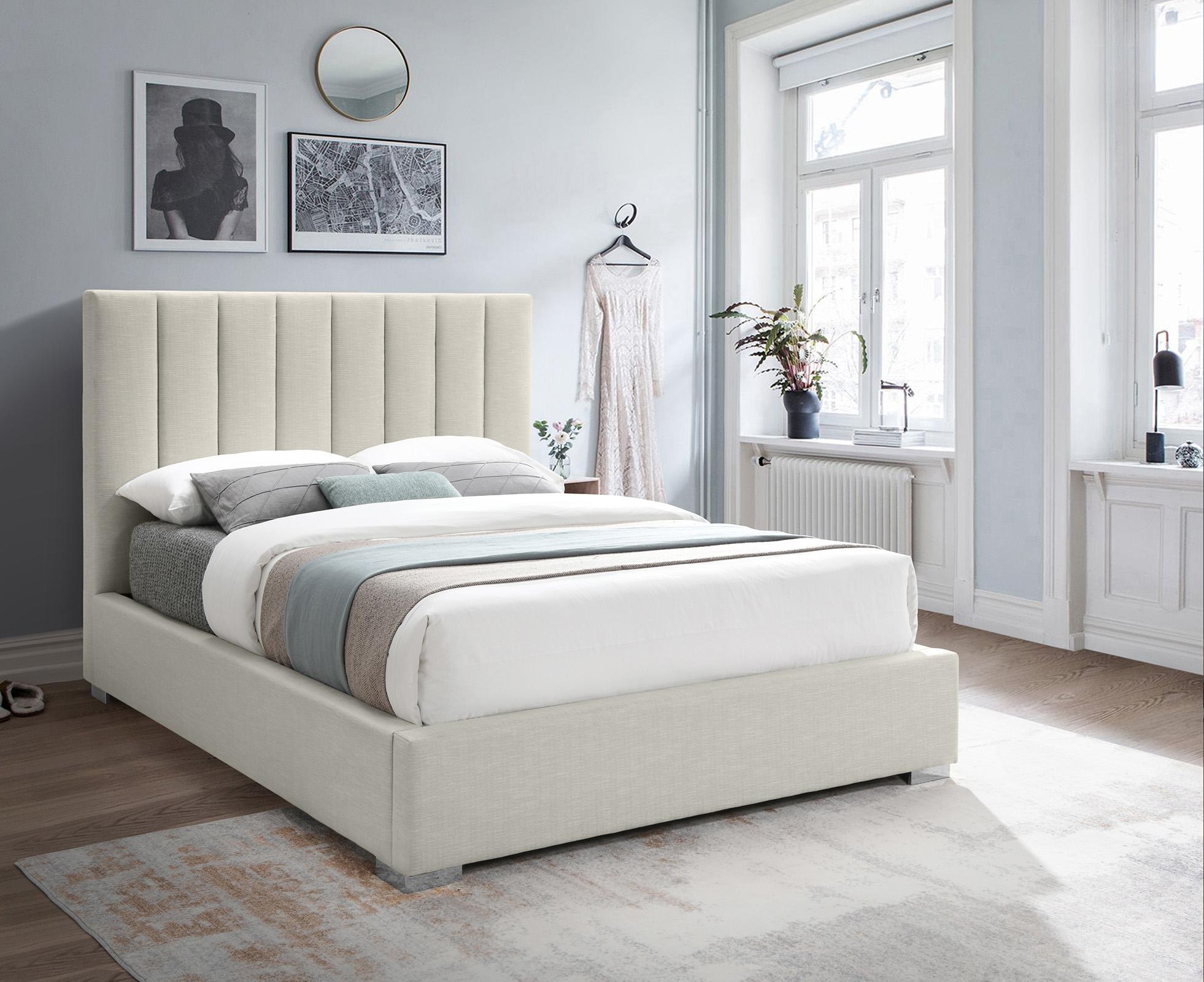 

    
Beige Linen Full Platform Bed PIERCE PierceBeige-F Meridian Contemporary Modern
