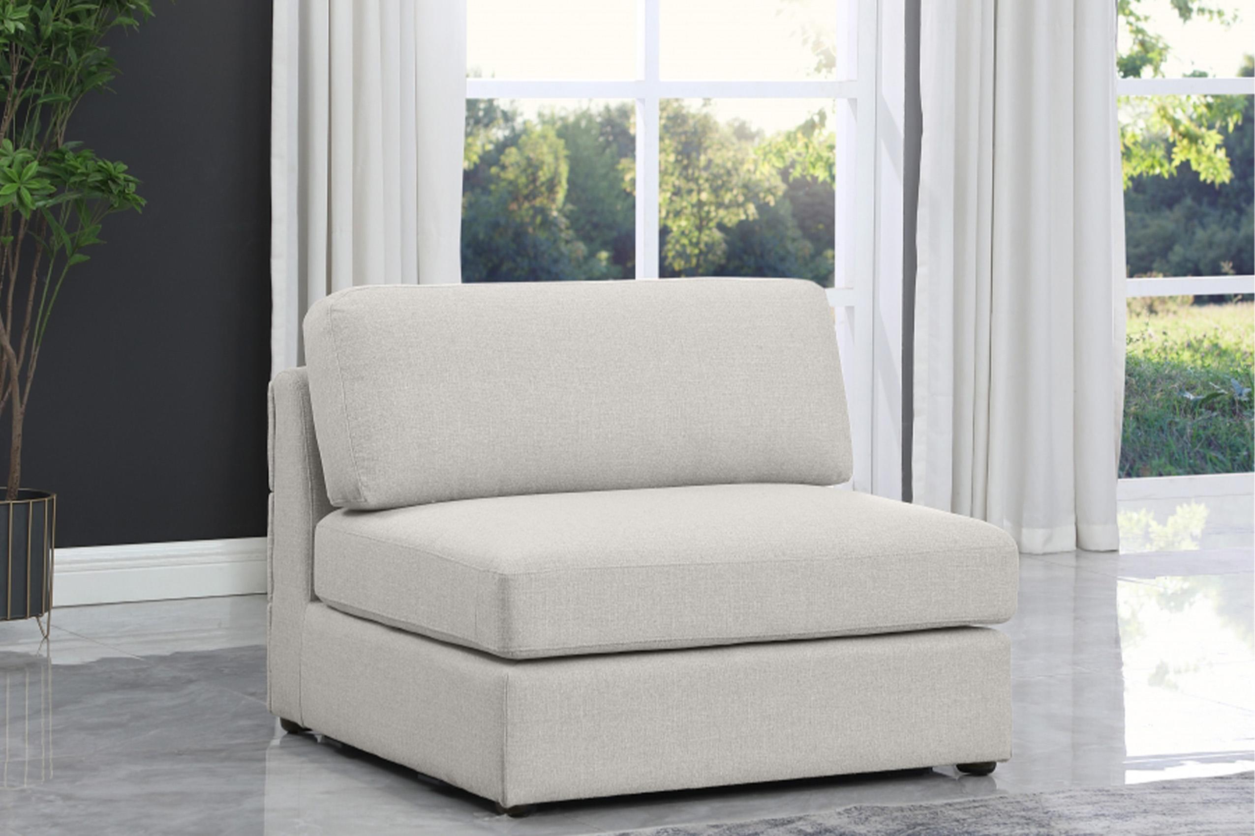 

    
Beige Linen Polyester Modular Armless Chair BECKHAM 681Beige-Armless Meridian
