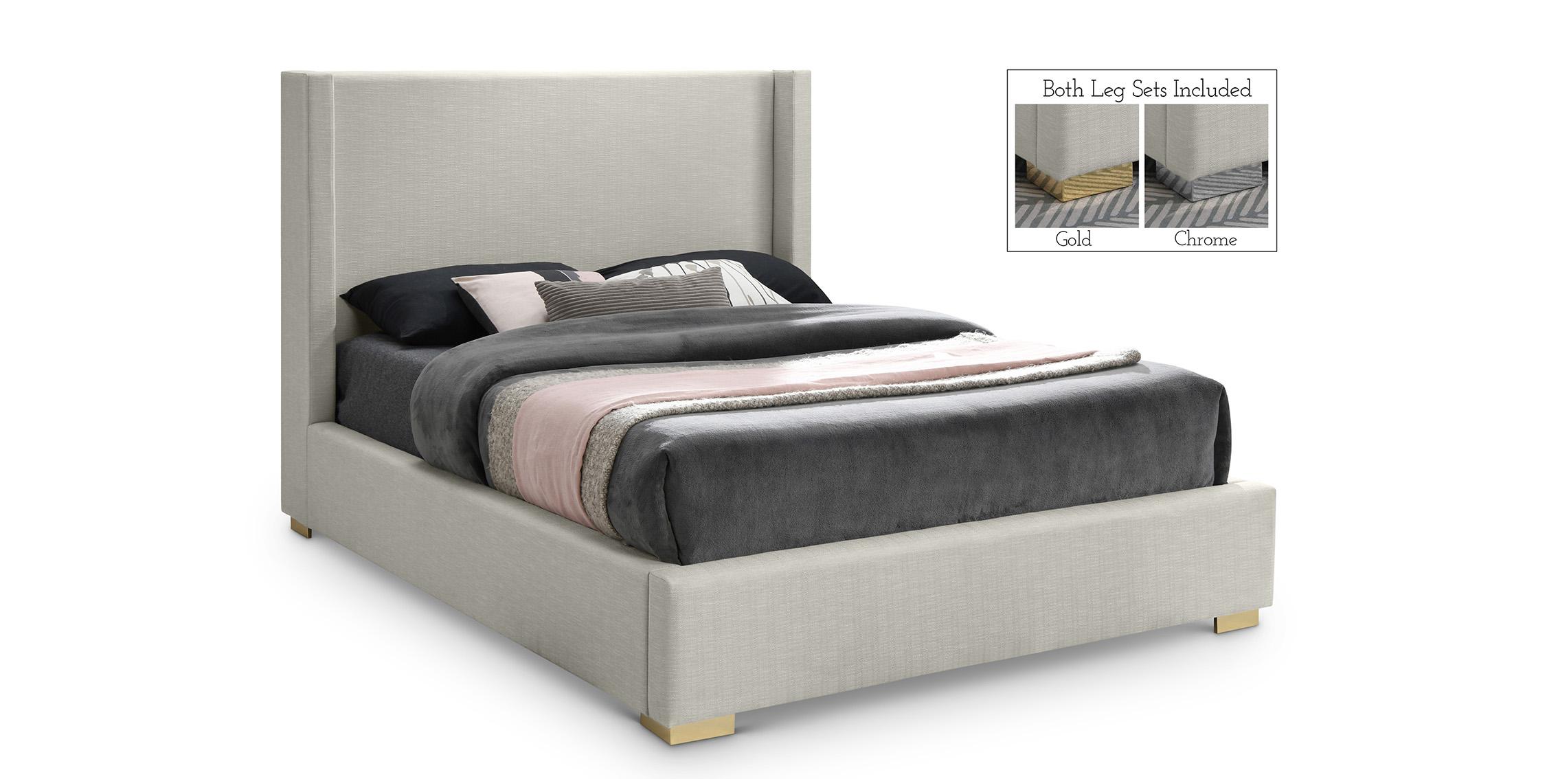 

    
Beige Linen Queen Platform Bed ROYCE RoyceBeige-Q Meridian Contemporary Modern
