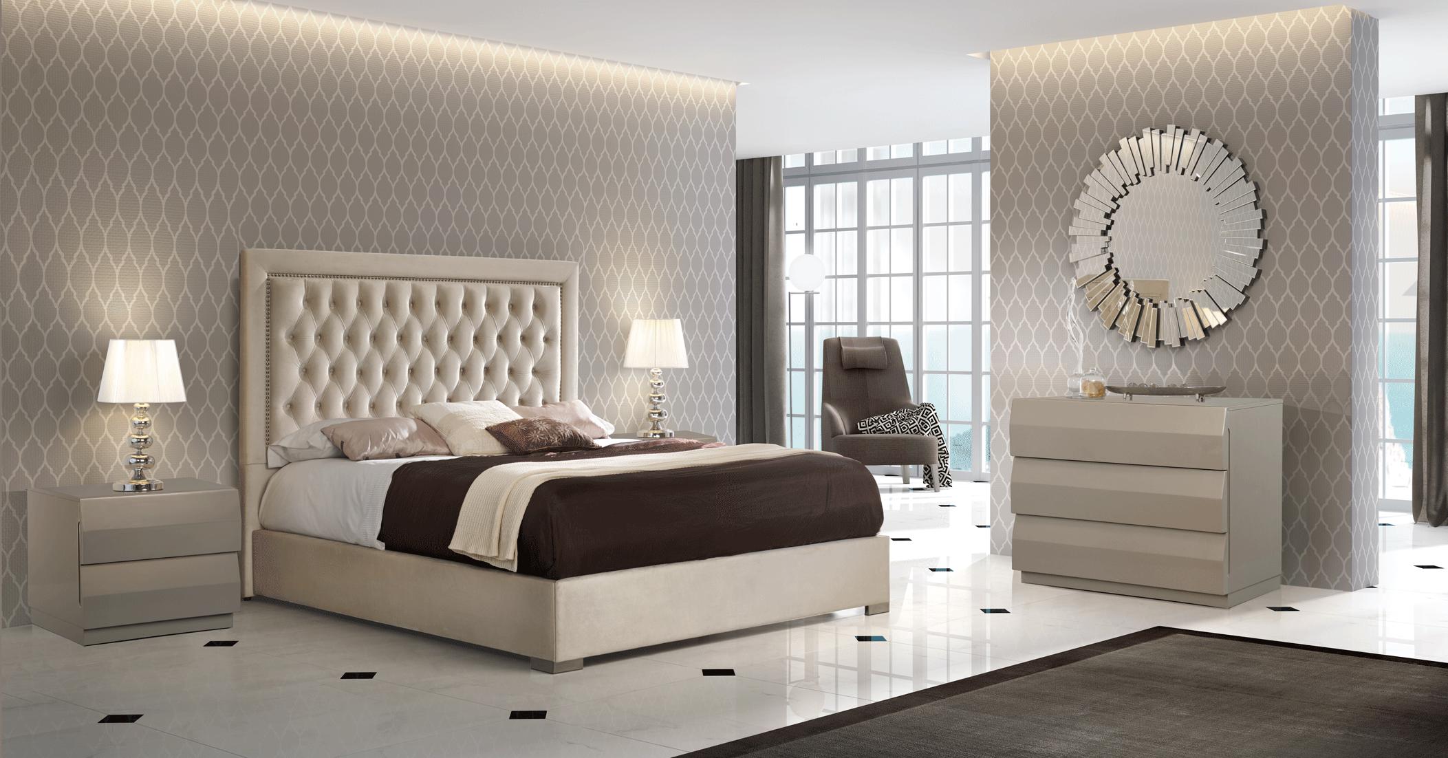 Contemporary, Modern Storage Bedroom Set ADAGIOBEDKS ADAGIOBEDKS-2NDM-5PC in Champagne, Beige Microfiber