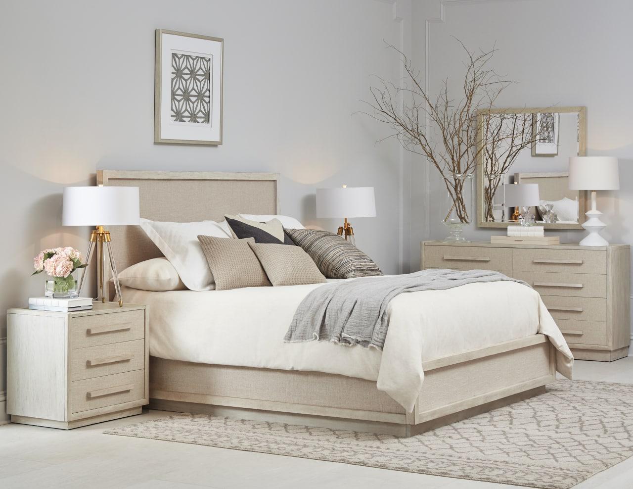 Contemporary Panel Bedroom Set Cotiere 299125-2349-BE-2NDMC-6PCS in Light Brown, Beige 