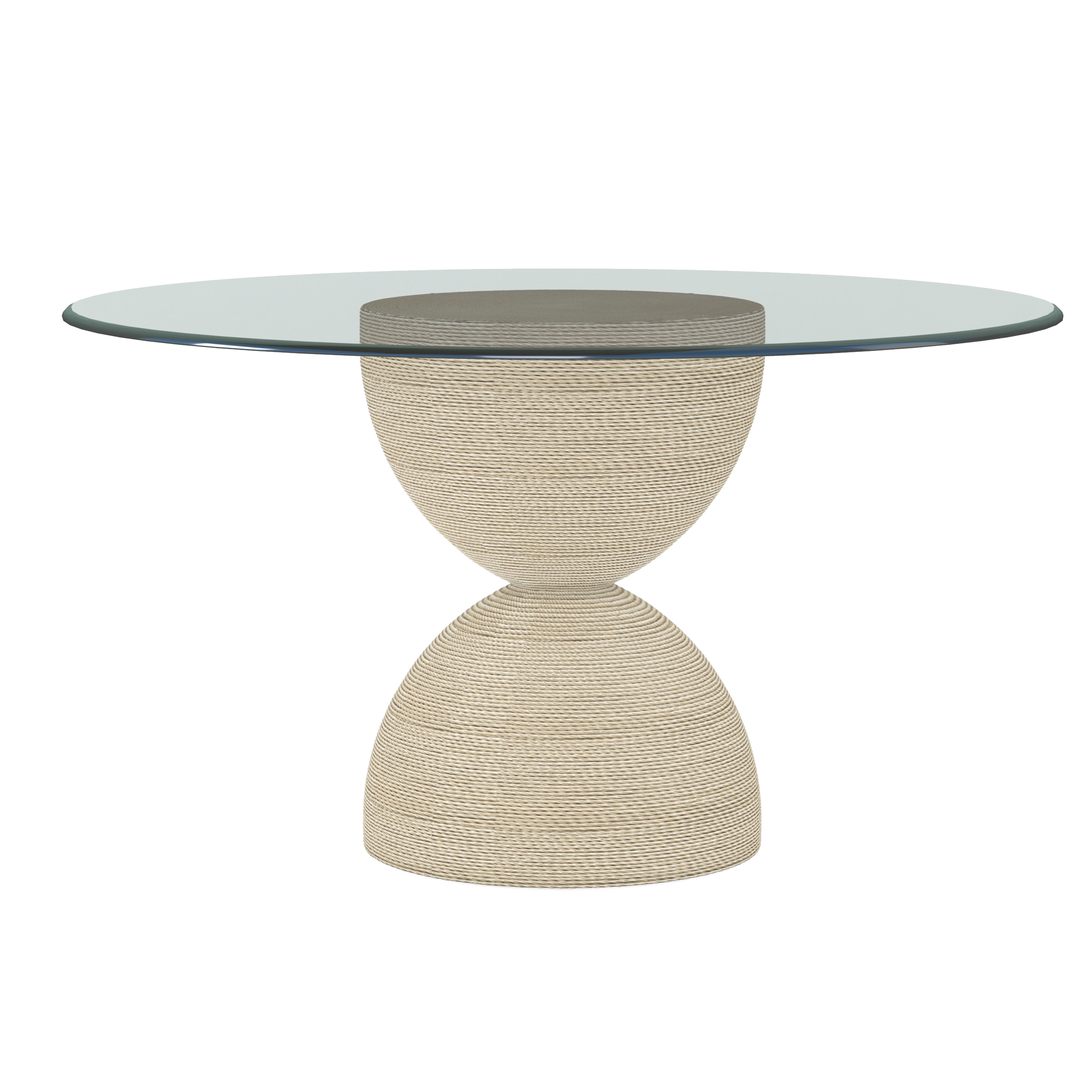 

    
Beige Oak Wood Round Dining Table w/ Glass Top by A.R.T. Furniture Cotiere
