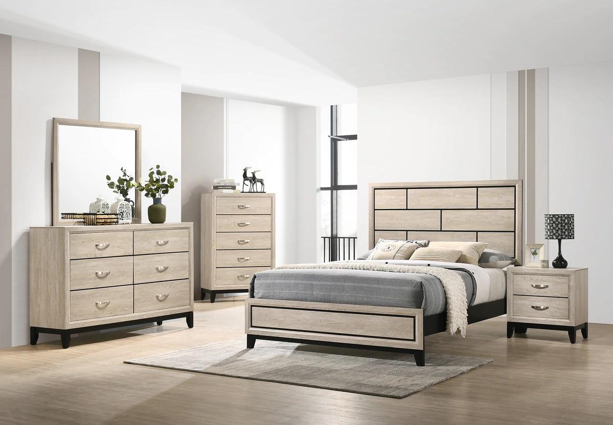 Contemporary, Simple Panel Bedroom Set Akerson B4630-Q-Bed-6pcs in Beige 