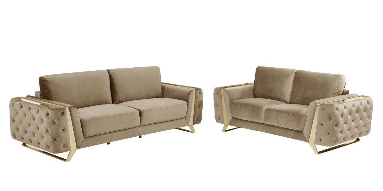 Contemporary Sofa and Loveseat Set 1051 1051-BEIGE-2PC in Beige Fabric