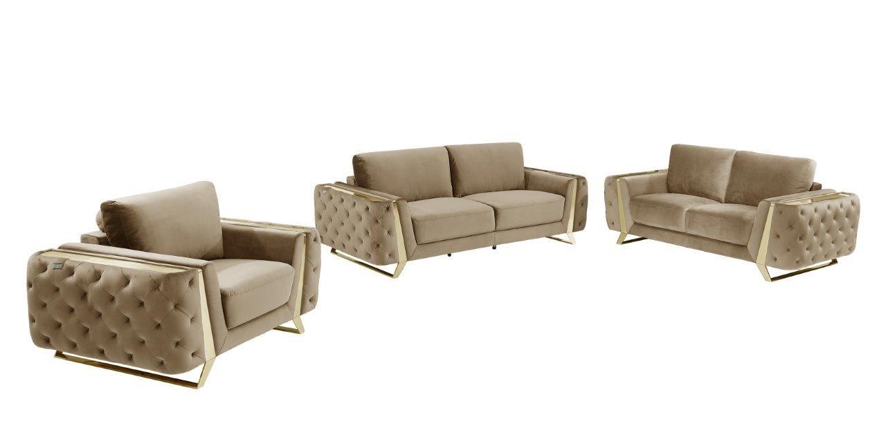 Contemporary Sofa Loveseat and Chair Set 1051 1051-BEIGE-3PC in Beige Fabric