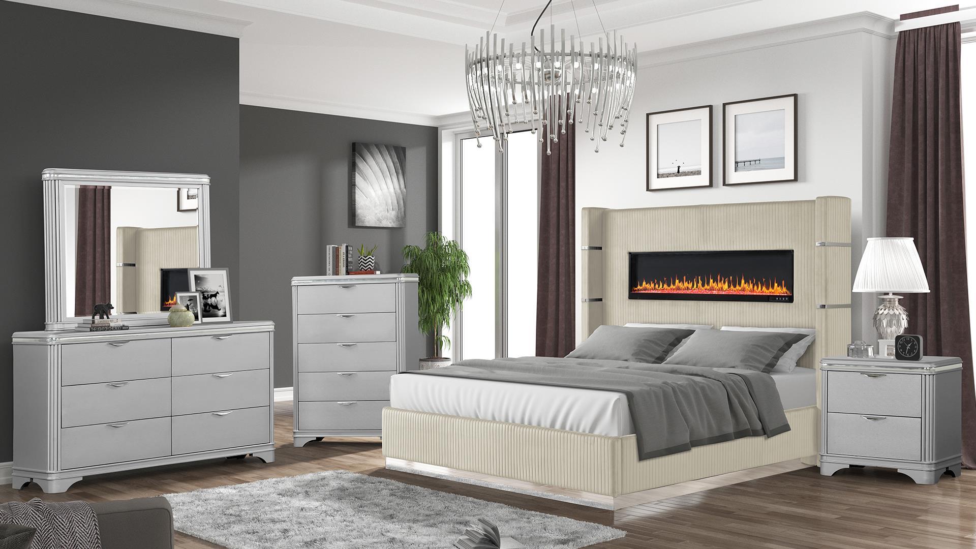 

    
Beige Queen Bedroom Set 4Pcs LIZELLE Galaxy Home Contemporary Luxury

