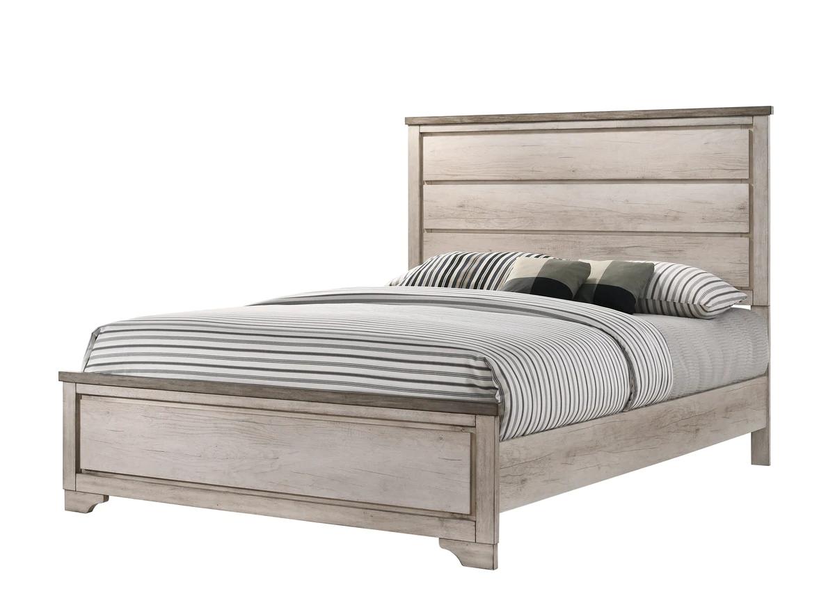 Rustic, Cottage, Farmhouse Panel Bed Patterson B3050-Q-Bed in Antique White, Beige 