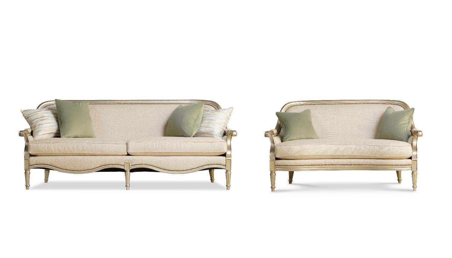 Contemporary, Modern Sofa and Loveseat Set Charlotte Emerald 176541-5227AA-2pcs in Beige Fabric