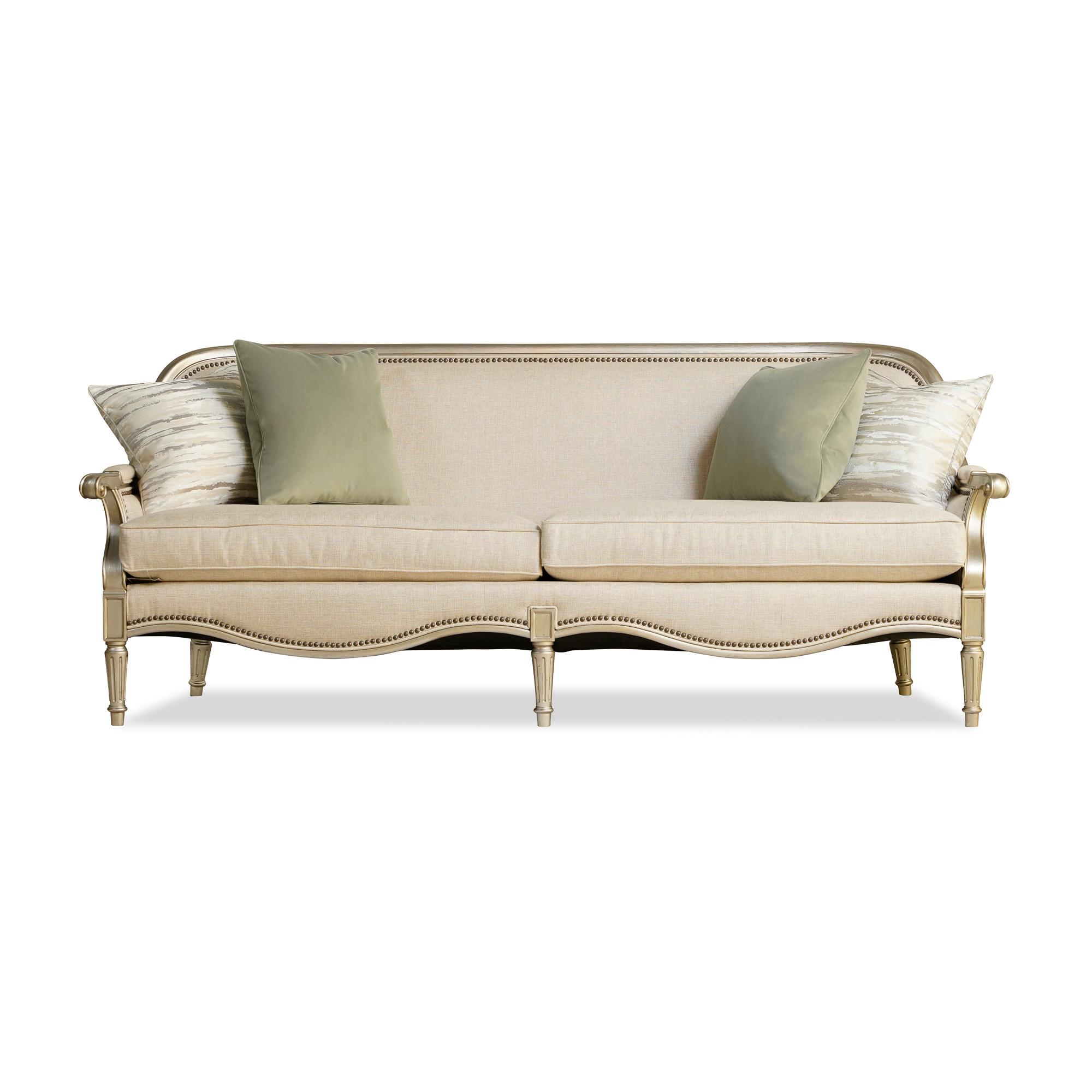 

    
Beige & Silver Fabric Sofa with 4 Accent Pillows by A.R.T. Furniture Provenance
