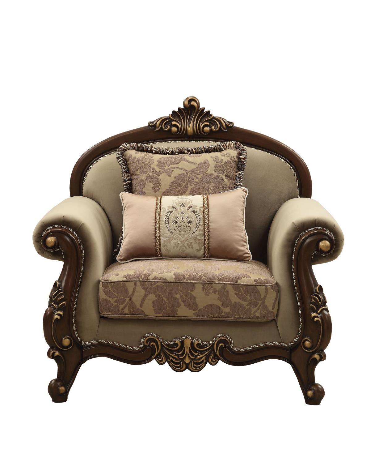 

    
Beige Tan Velvet & Walnut Wood Arm Chair Mehadi 50692 ACME Traditional Classic
