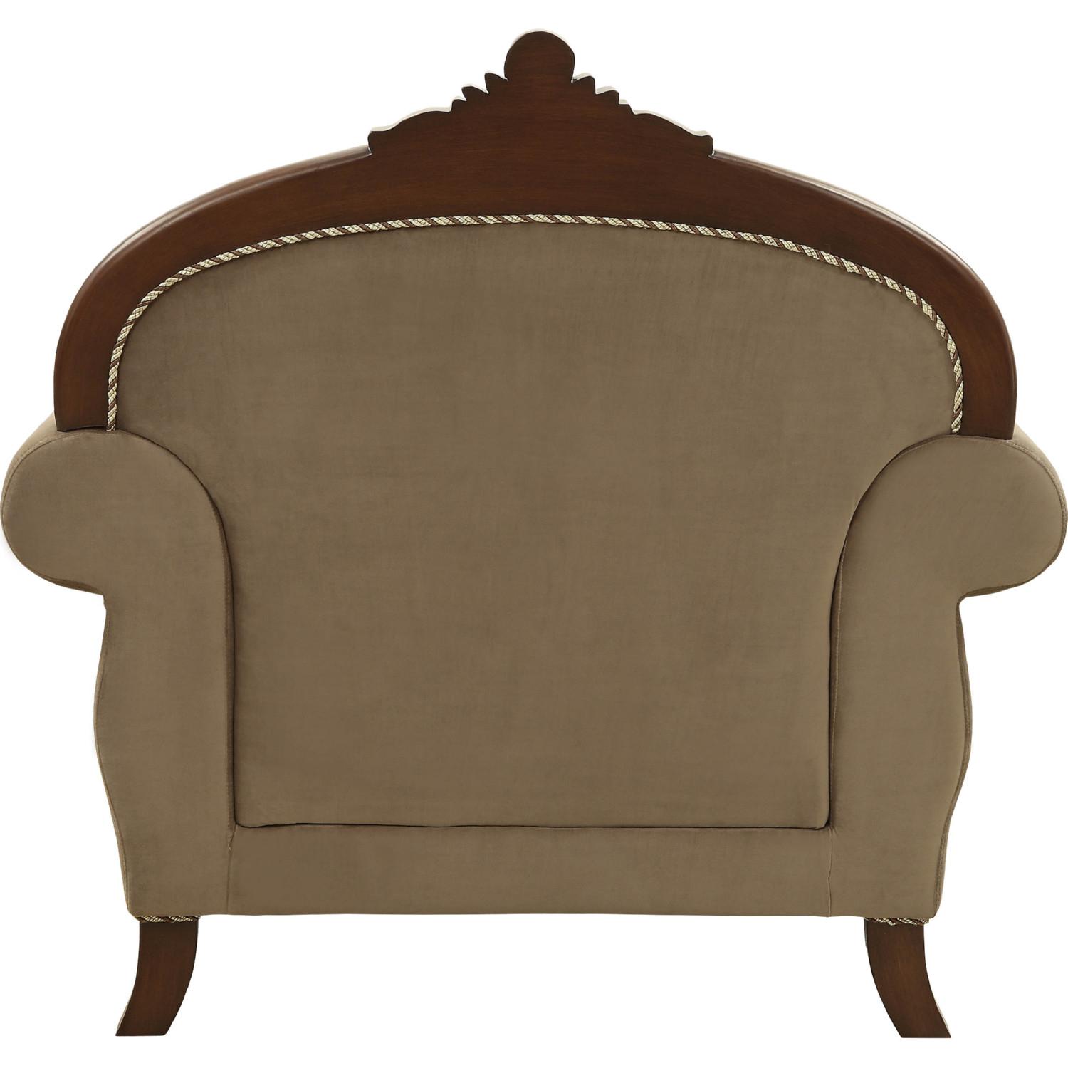 

    
 Shop  Beige Tan Velvet & Walnut Wood Sofa Set 3 Mehadi 50690 ACME Traditional Classic
