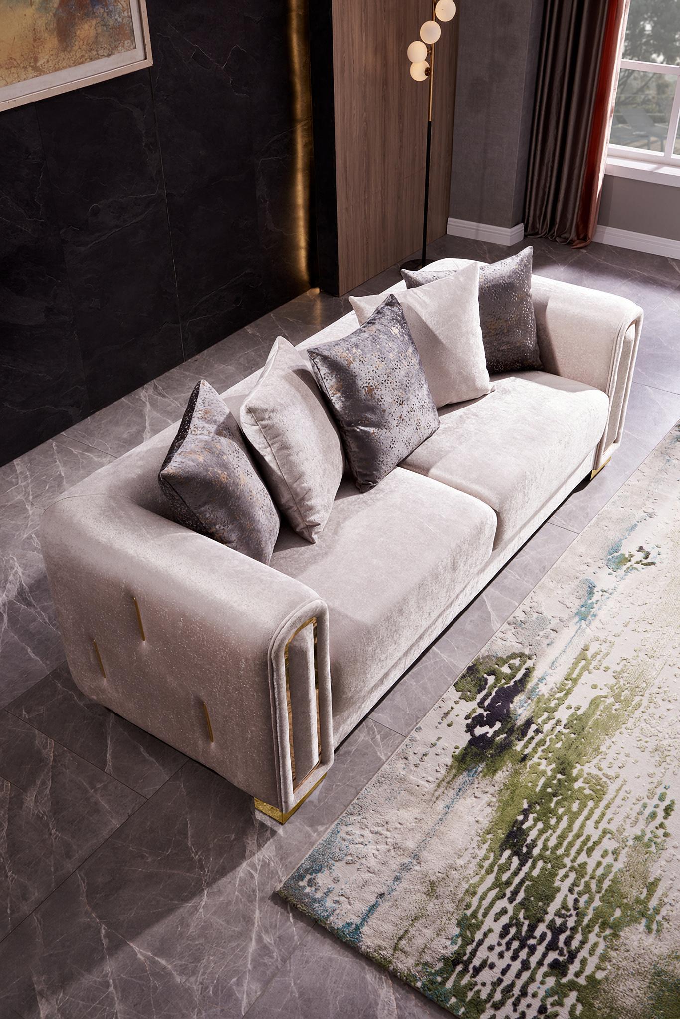 

        
Galaxy Home Furniture Impreza Sofa Set Beige Velvet 601955550611
