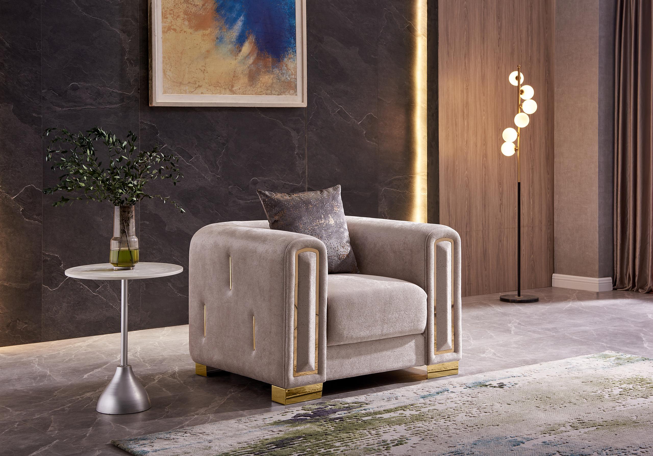 

    
Beige Thick Velvet Fabric 3Pc Living Room Set Impreza Galaxy Home Modern
