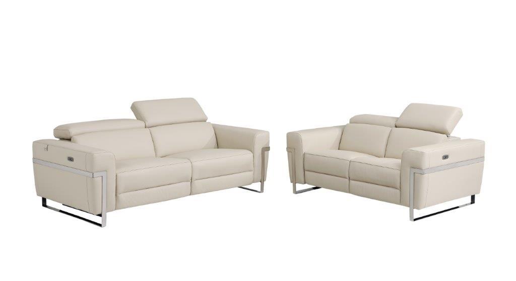 Contemporary Power Reclining Set 990 990-BEIGE-2PC in Beige Top grain leather