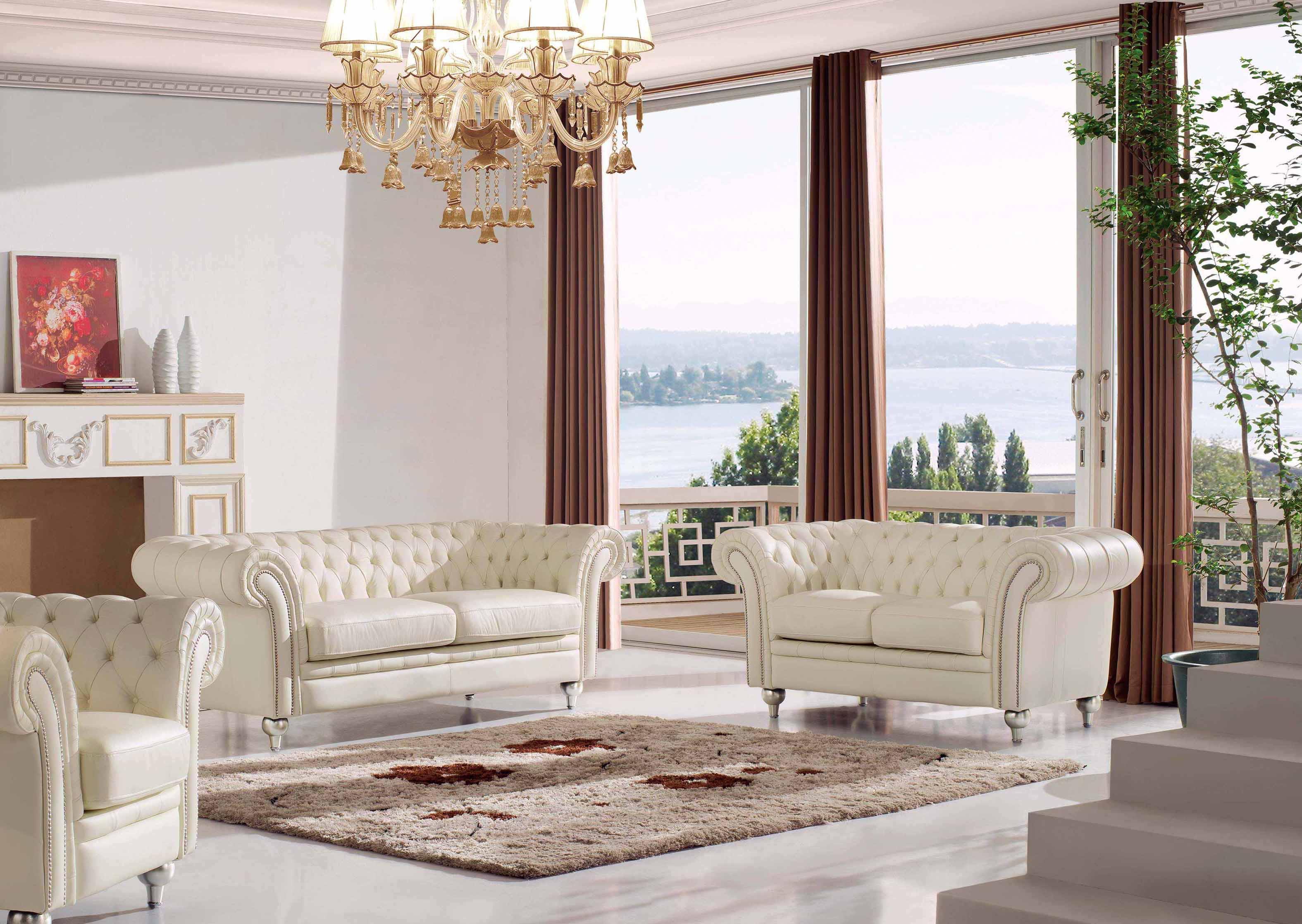 Contemporary Sofa and Loveseat Set 287 ESF-287-2C in Beige Top grain leather
