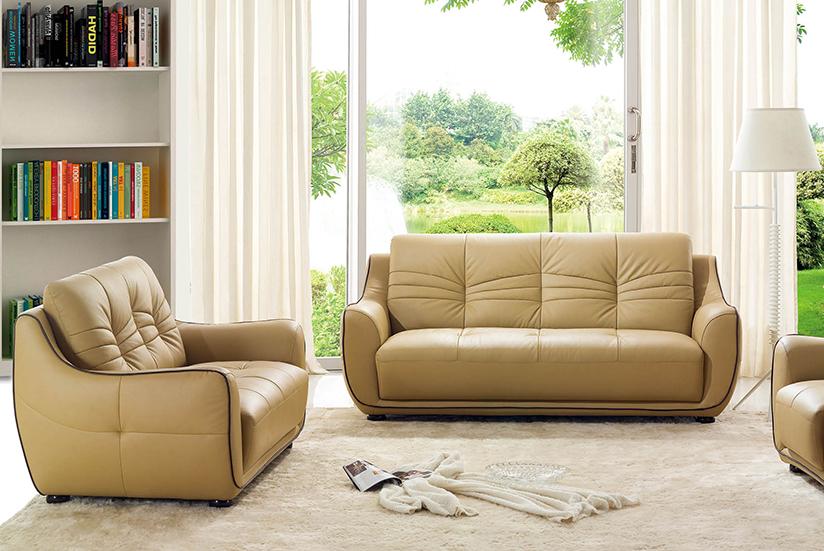 Contemporary Sofa and Loveseat Set 2088 ESF-2088-Sofa Set-2PC in Beige Leather
