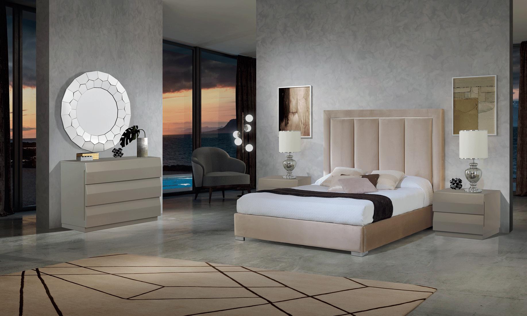 

    
Premium Beige Microfiber Upholstery Queen Bedroom Set 5Pcs Made in Spain ESF Monica
