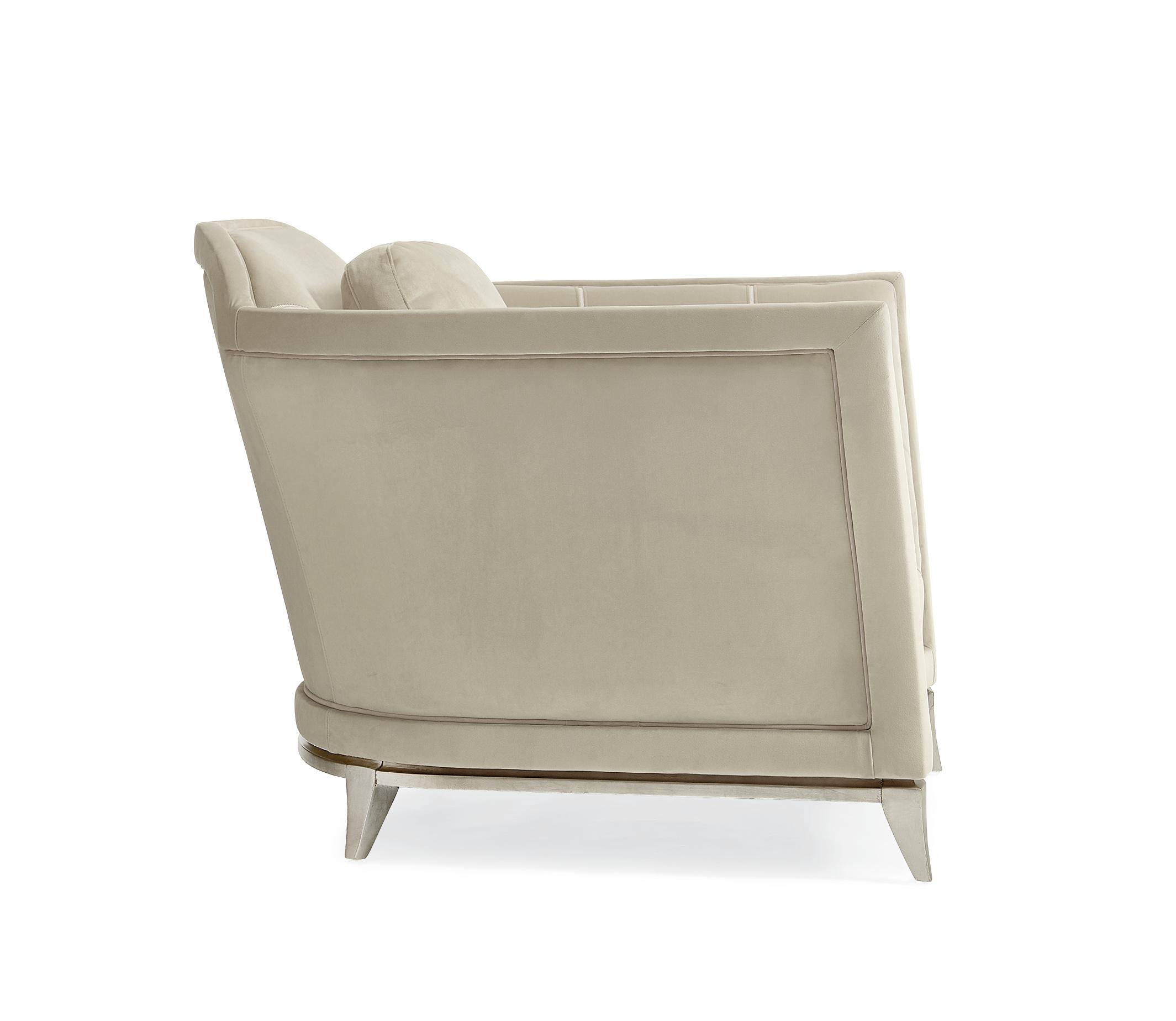 

    
 Shop  Beige Velvet Crescent-Shaped Sofa & Chair Set Contemporary Bend The Rules by Caracole
