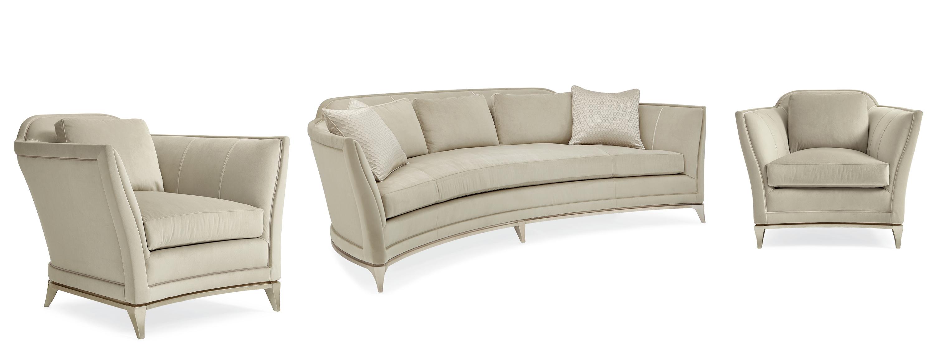 Contemporary Sofa and 2 Chairs Bend The Rules UPH-417-016-A -Set-3 in Beige Velvet