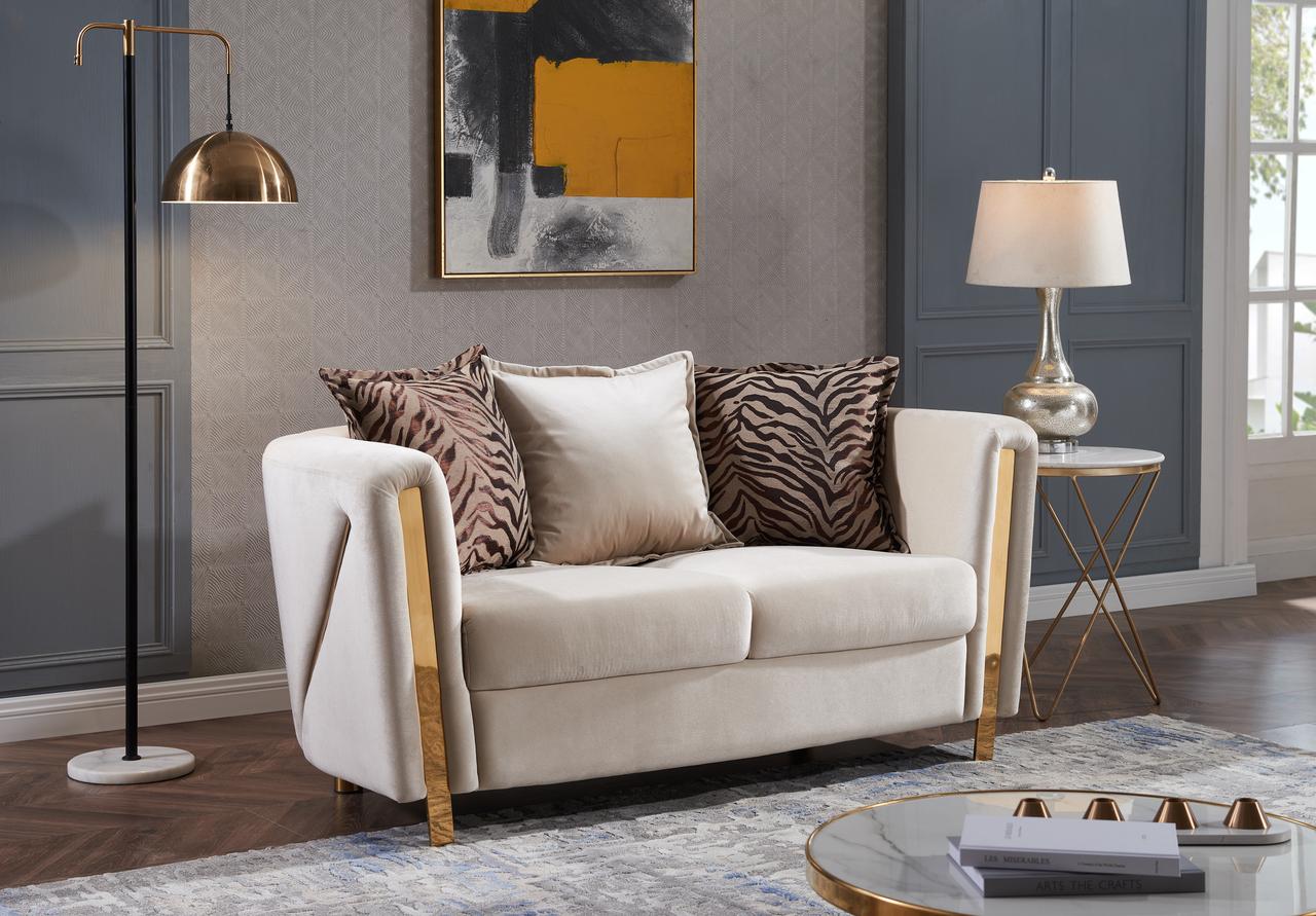 

    
Chanelle-Beige-2PC Beige Velvet Fabric Upholstered 2Pc Living Room Set Chanelle Galaxy Home Modern
