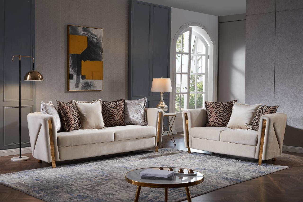 

    
Beige Velvet Fabric Upholstered 2Pc Living Room Set Chanelle Galaxy Home Modern
