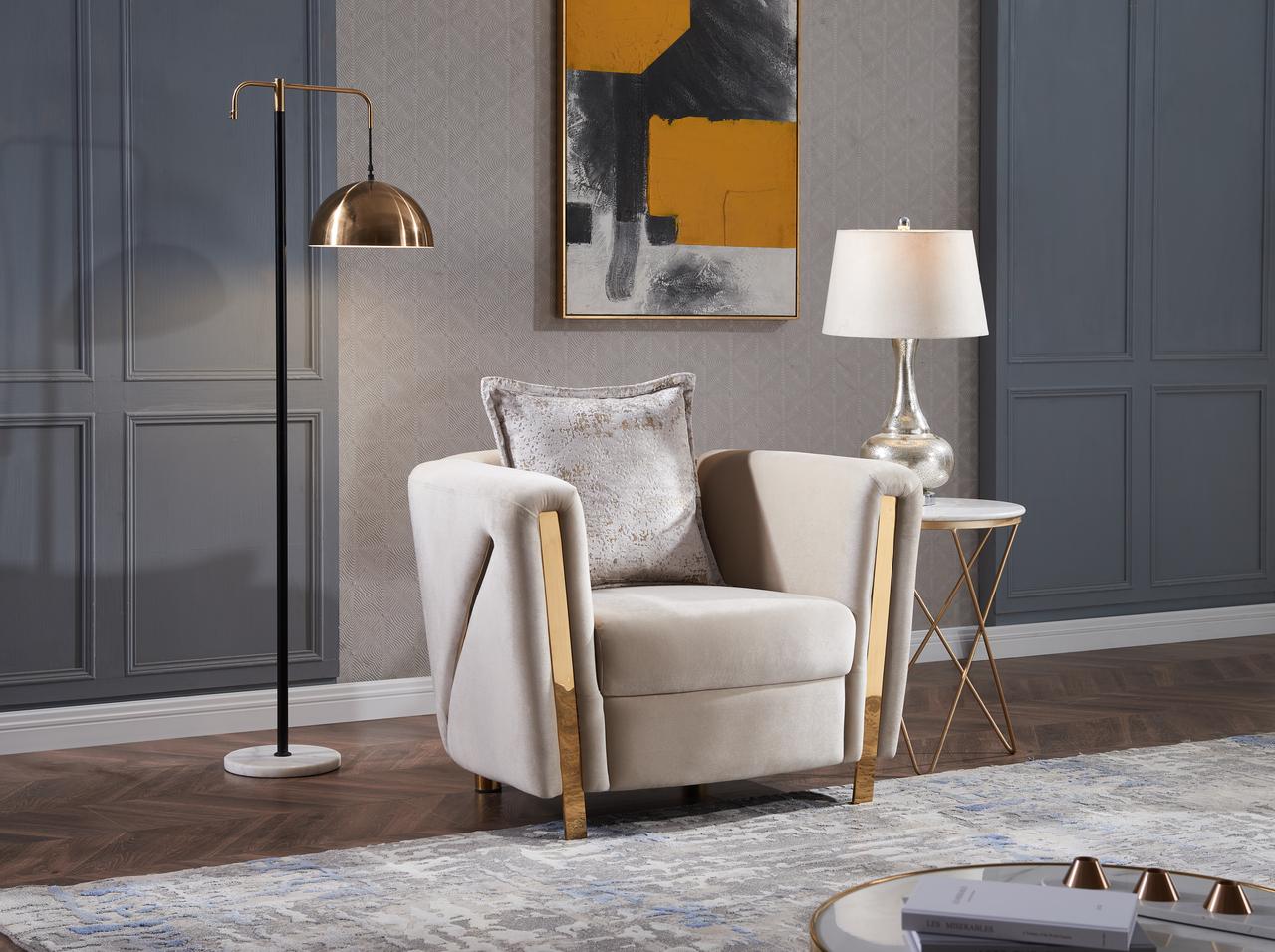 

    
 Shop  Beige Velvet Fabric Upholstered 3Pc Living Room Set Chanelle Galaxy Home Modern
