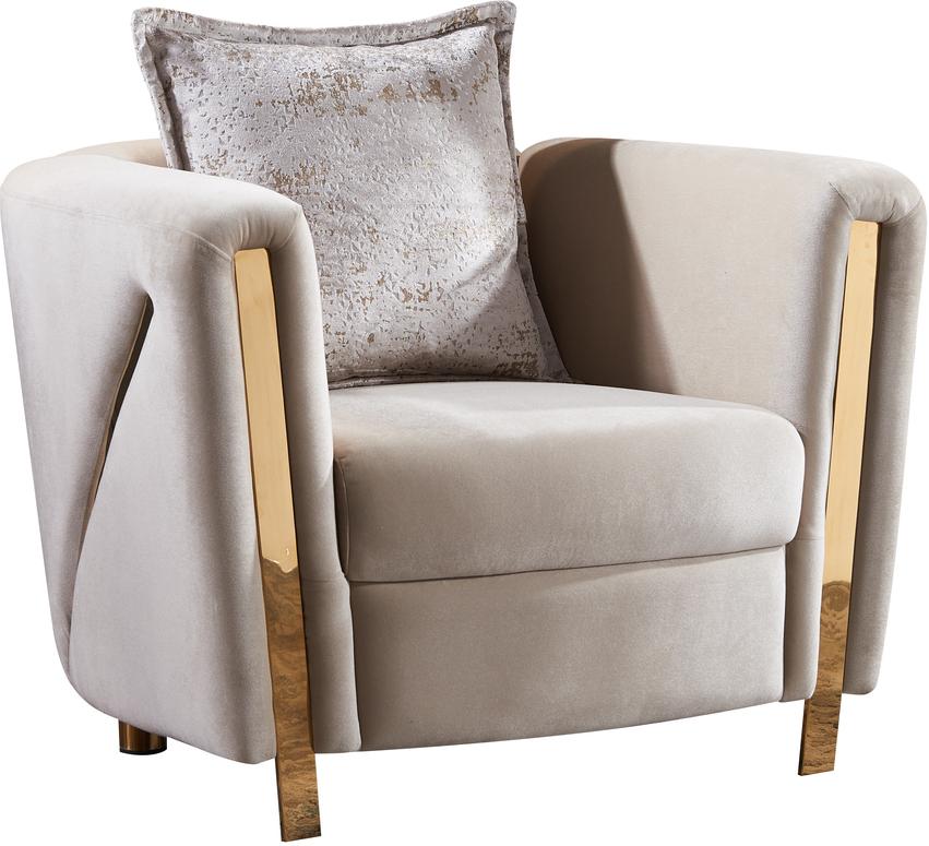 

    
 Photo  Beige Velvet Fabric Upholstered 3Pc Living Room Set Chanelle Galaxy Home Modern

