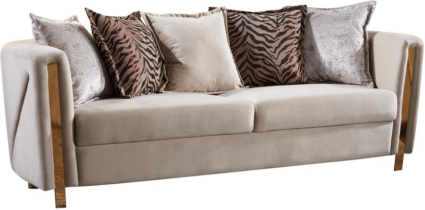 

    
Beige Velvet Fabric Upholstered Sofa Chanelle Galaxy Home Modern
