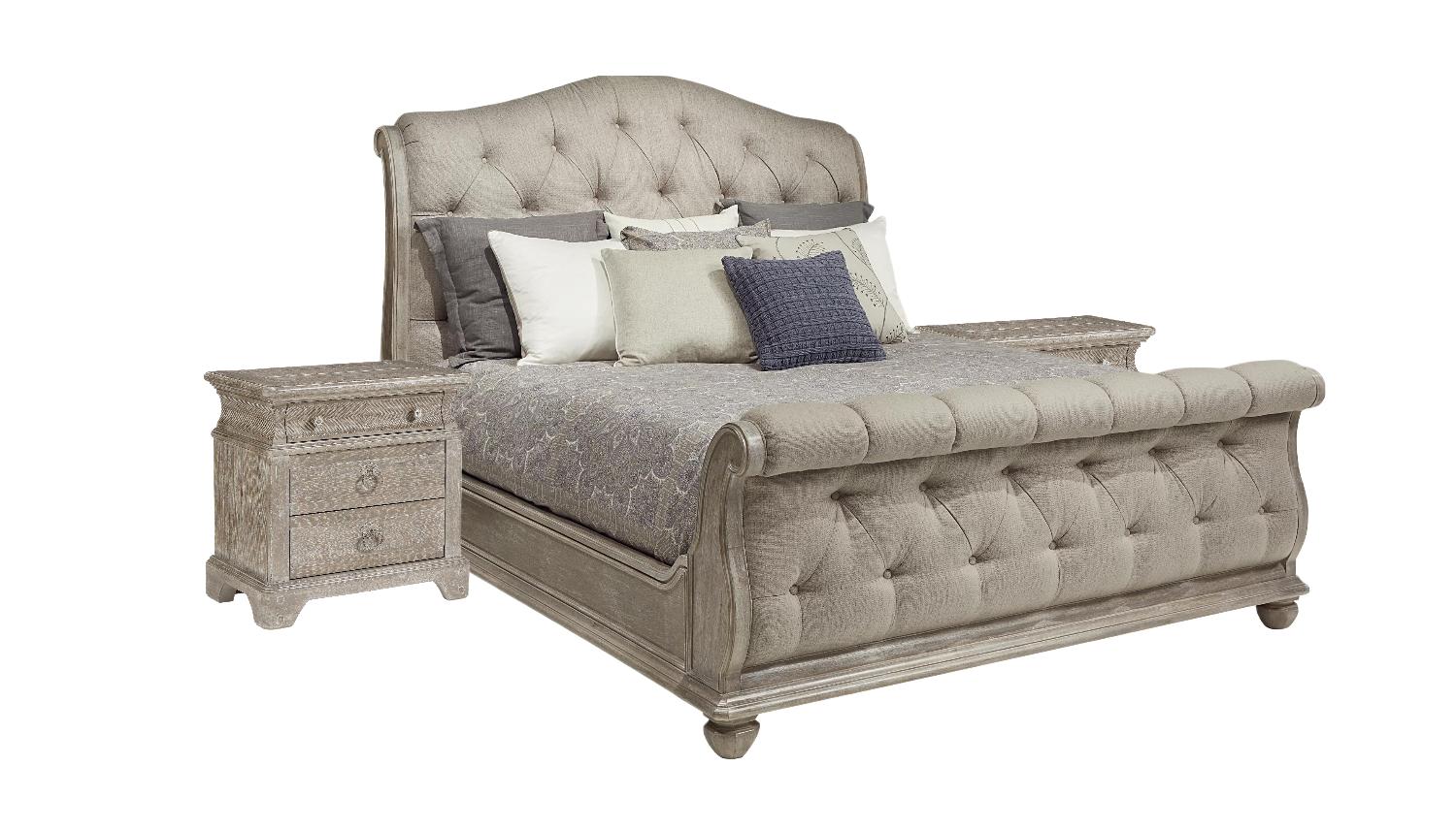 

    
Beige & Wash Oak Fabric King Sleigh Bed Set 3Pcs by A.R.T. Furniture Summer Creek
