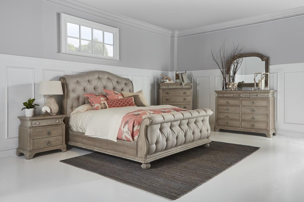 

    
Beige & Wash Oak Fabric C. King Sleigh Bed Set 5Pcs by A.R.T. Furniture Summer Creek
