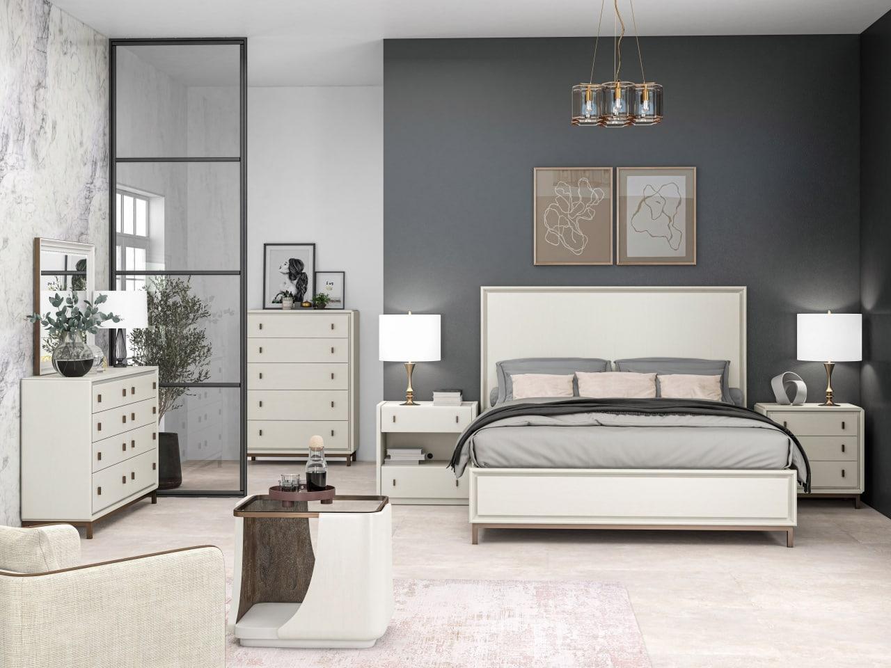 Modern, Casual Panel Bedroom Set Blanc 289135-1040-BG-2NDM-5PCS in Beige 