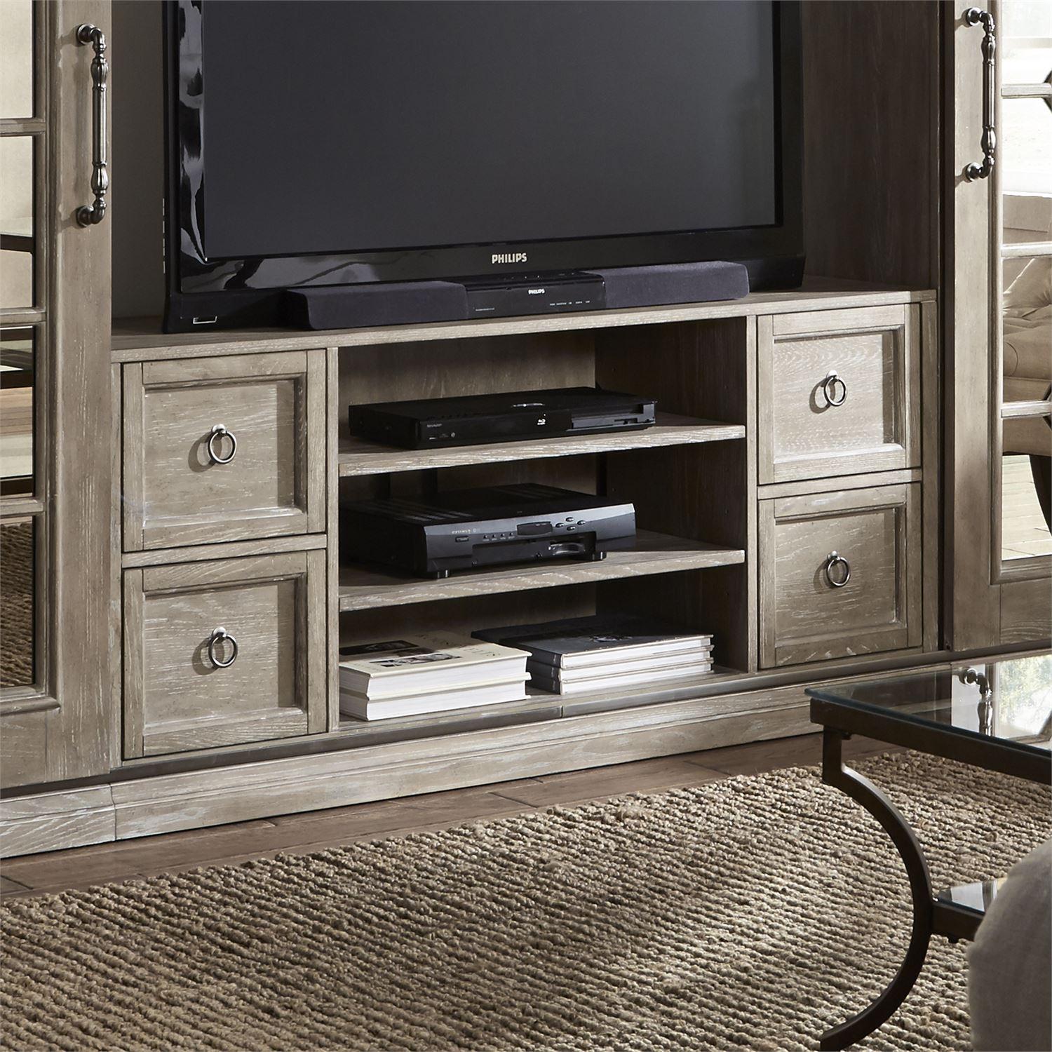 Transitional TV Stand Mirrored Reflections  (874-ENTW) TV Stand 874-TV59 in Beige 