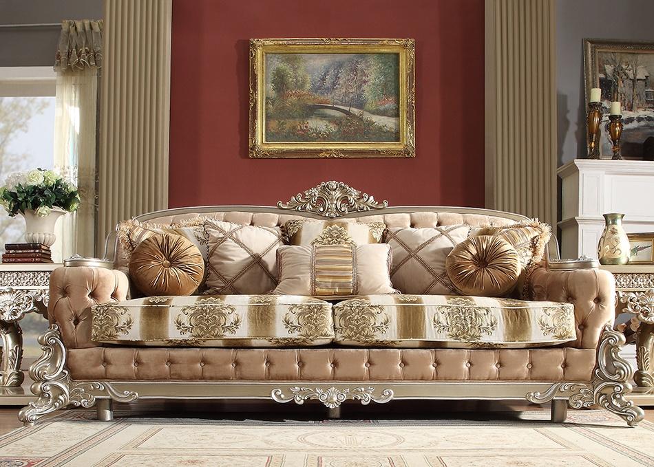 

    
Belle Silver Chenille Sofa Set 2Pcs Carved Wood Traditional Homey Design HD-820

