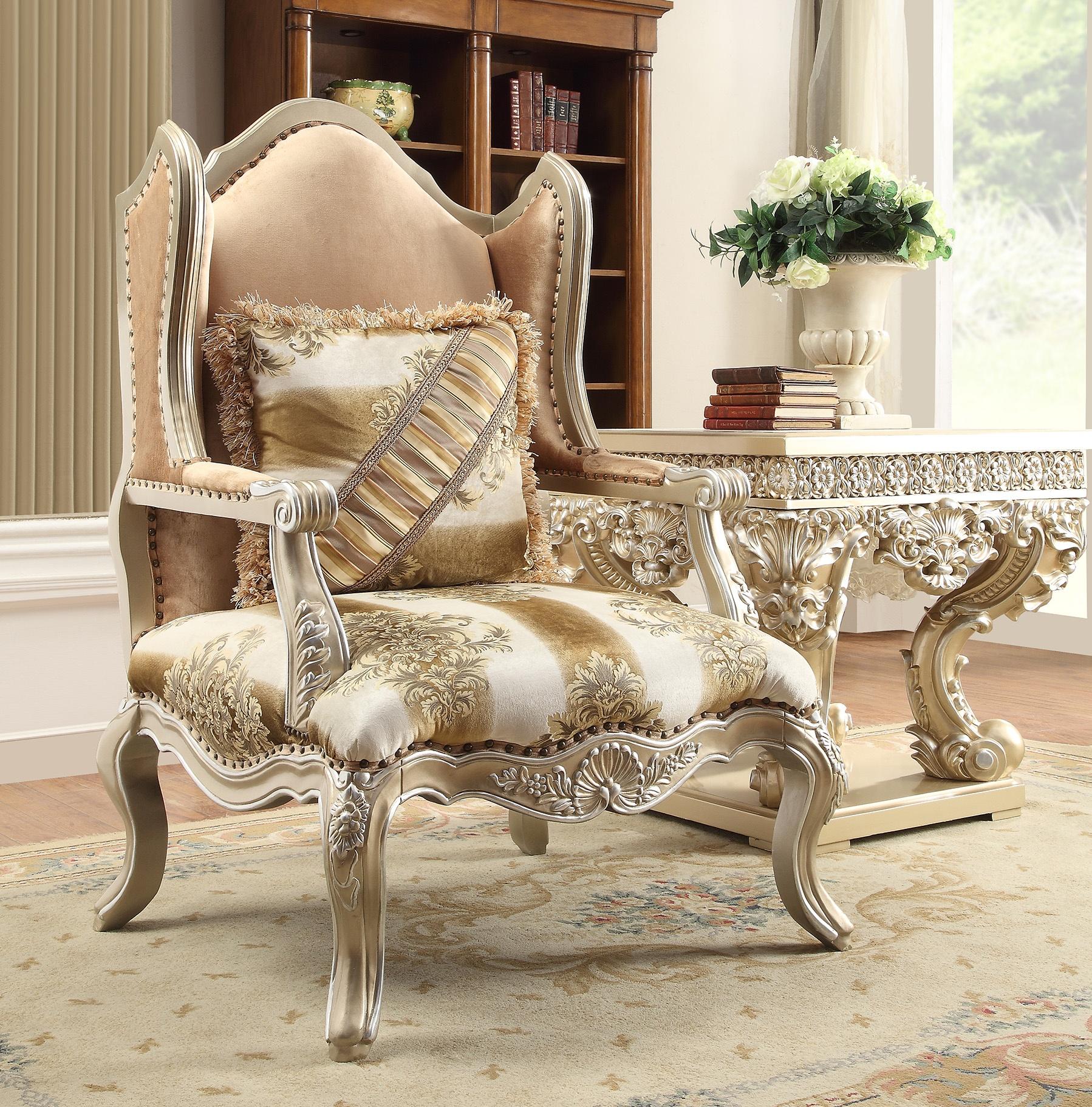 Traditional Arm Chairs HD-820 Chair HD-C820 in Silver, Beige Fabric
