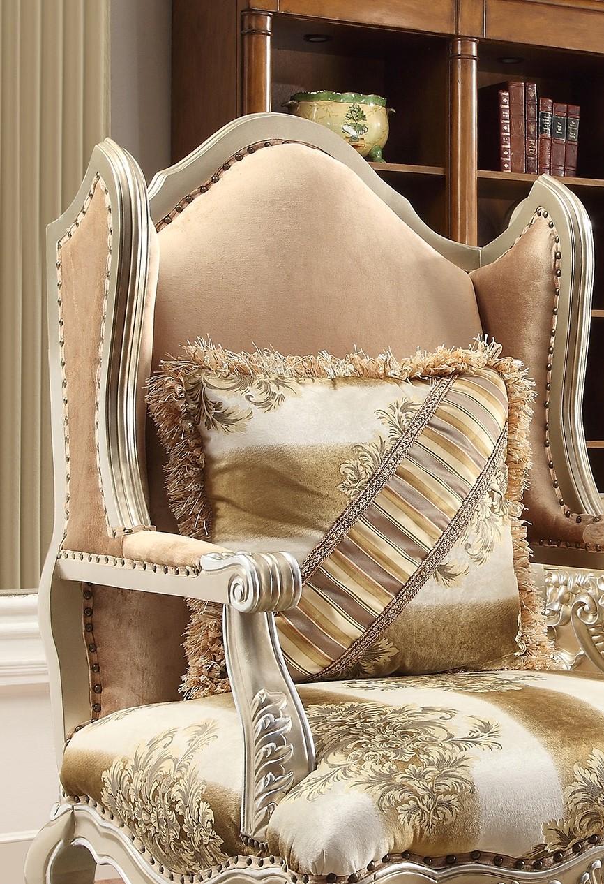 

    
Belle Silver Chenille Armchair Carved Wood Traditional Homey Design HD-820
