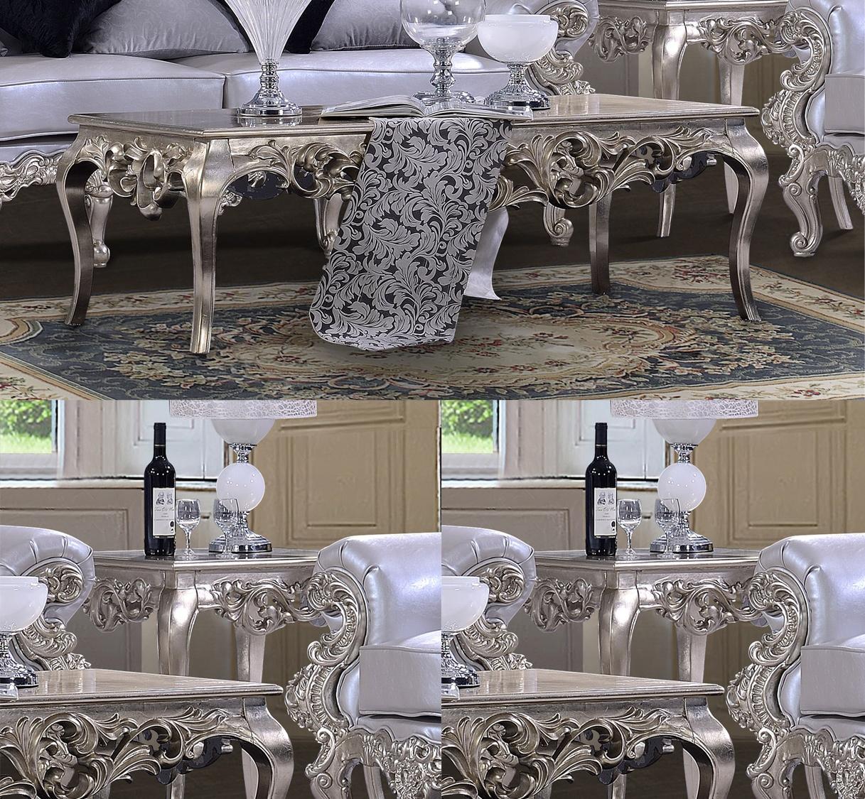 Traditional Coffee Table Set HD-13006 HD-13006-CTSET3 in Silver 