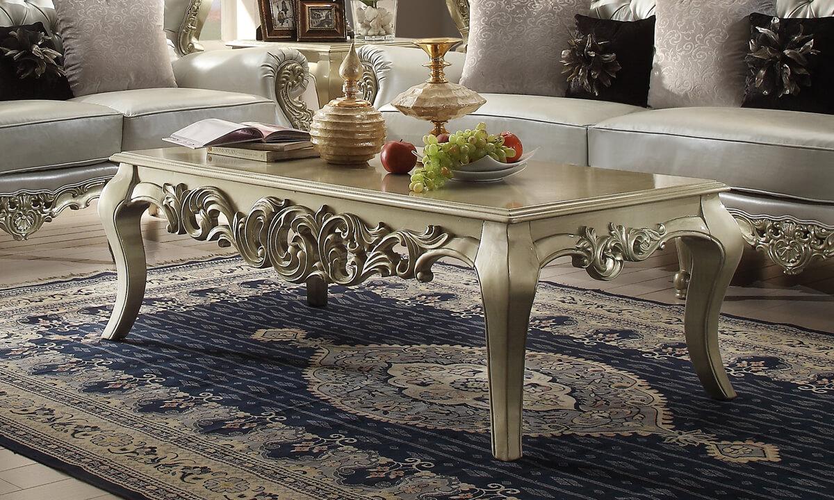 

    
Belle Silver Carved Wood Coffee Table Traditional Homey Design HD-13006
