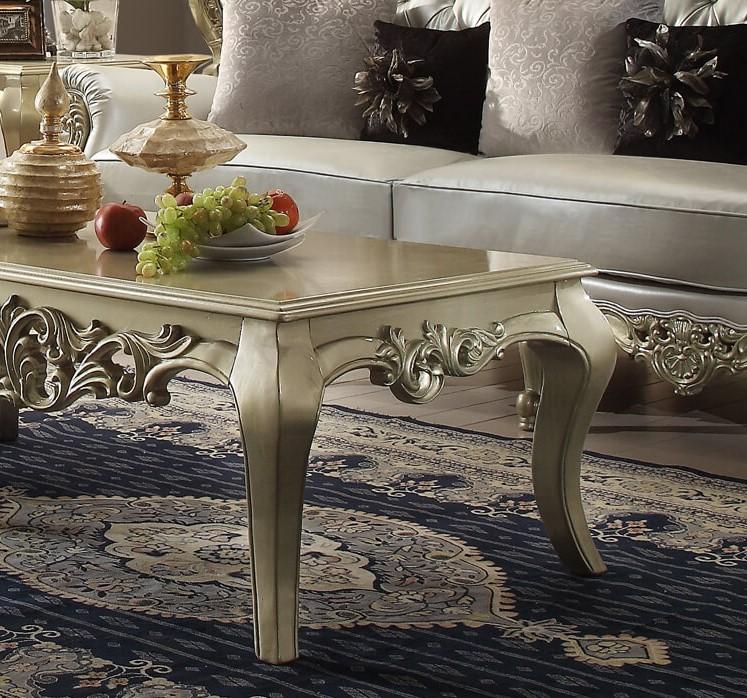 

    
Belle Silver Carved Wood Coffee Table Traditional Homey Design HD-13006

