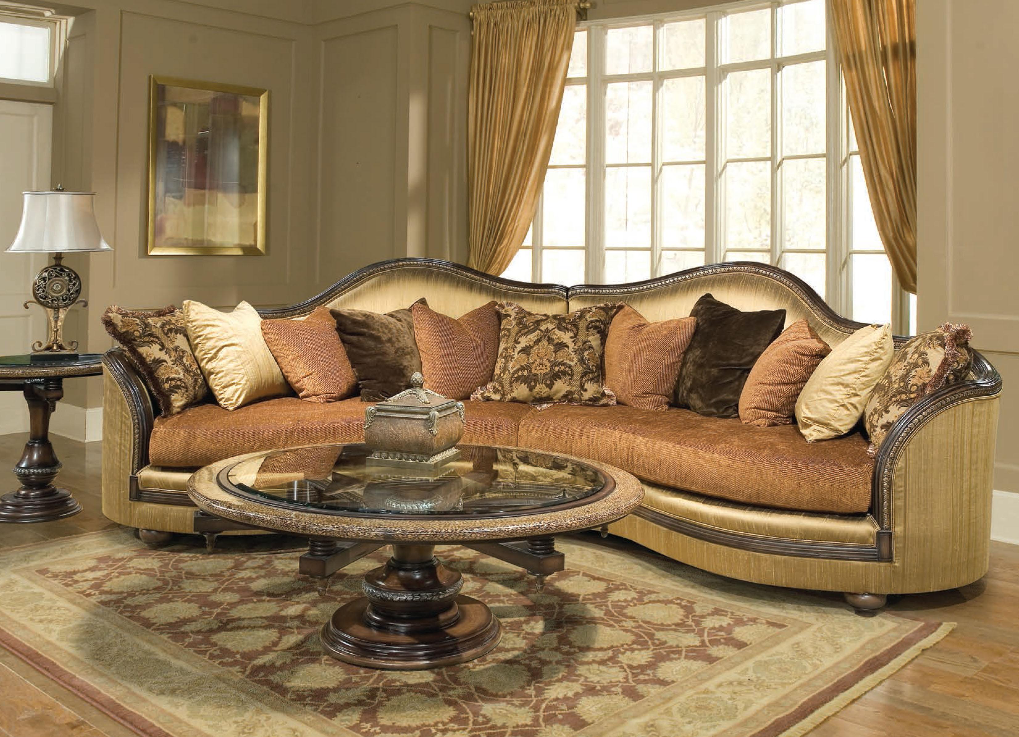 

    
Luxury Golden Beige Silk Chenile Sectional Sofa Dark Brown Wood Benetti's Ancona
