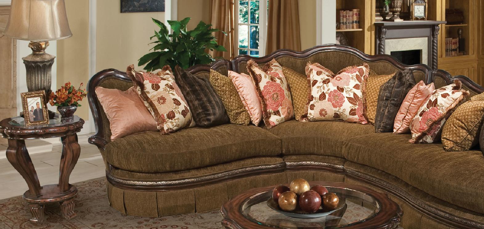 

    
Benetti's Bertina Luxury Walnut Sectional Sofa Set Dark Brown Finish Wood Trim 11847
