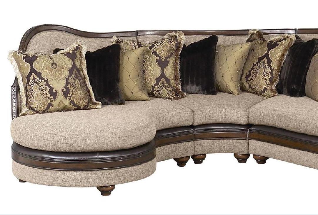 

    
Luxury Beige Sectional Sofa Walnut Wood Benetti's Donatella Traditional LEFT 11919
