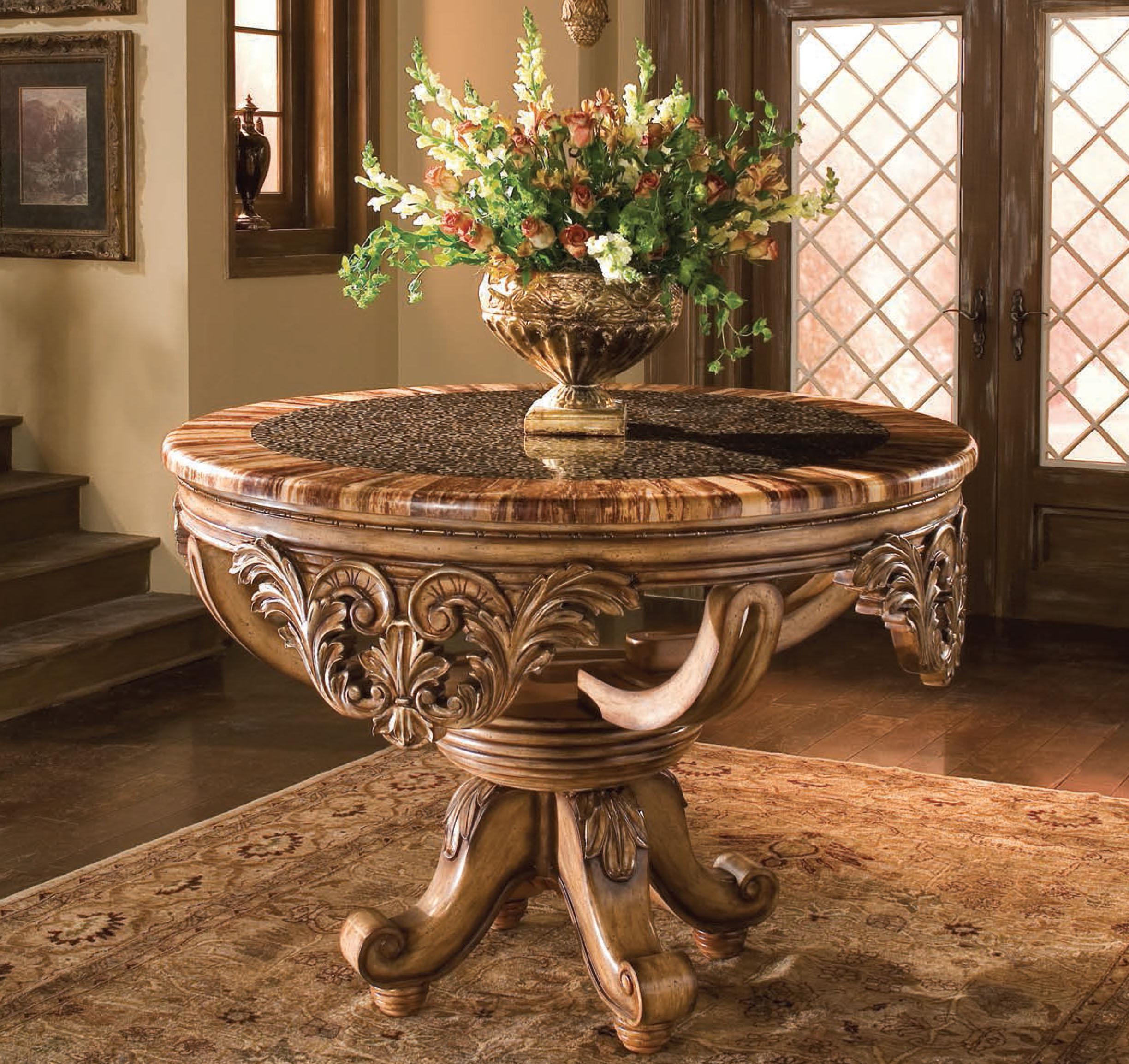 

    
Luxury Foyer Table w/Bamboo Ring Top Hand Carved Wood Benetti's Dynasty
