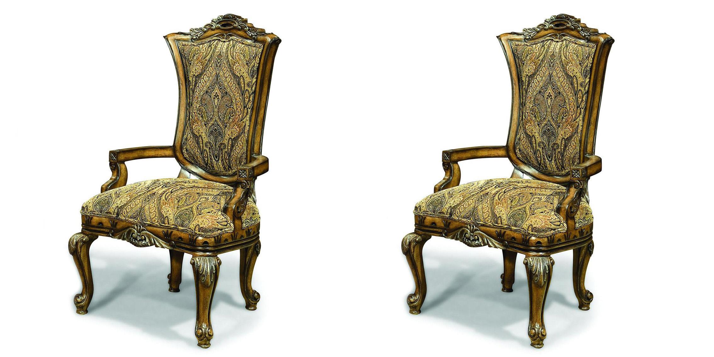 

    
Luxury Walnut Wood Frame Dining Arm Chair Set 2P Benetti's Firenza Classic

