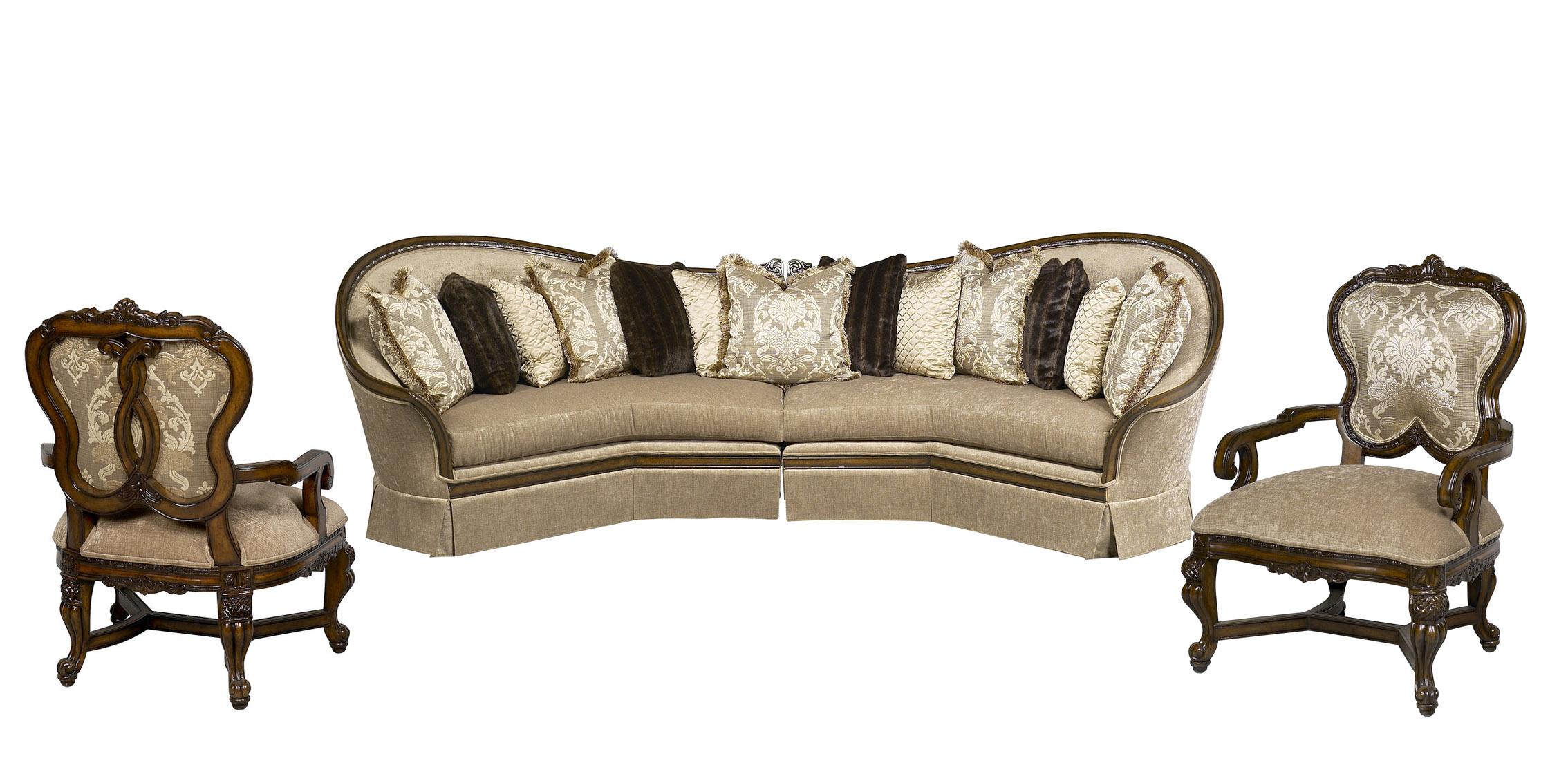 

    
Benetti's Luna Luxury Beige Sectional Sofa Set 3 Brown Finish Wood Trim Classic
